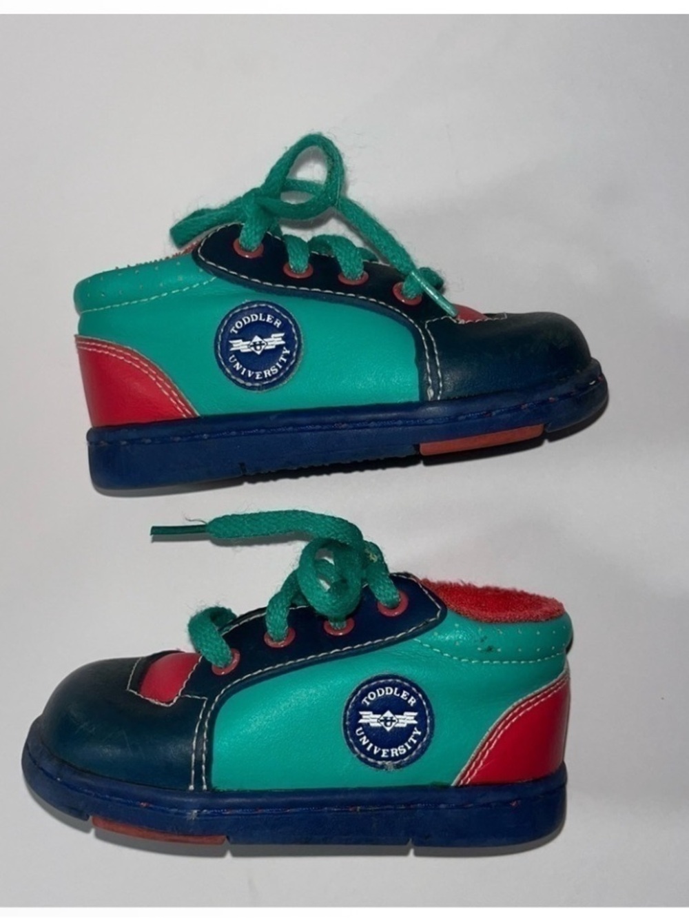 Green Navy Red Lace-Up Kids Sneakers Color Block Toddler Boys size 5 Vintage